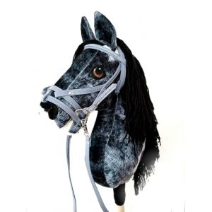 Hobby Horse Cheval de hobby Grand format A3 (cheval sur un b&acirc;ton) complet avec harnais comme sur la photo (bleu) (Horse&Toys+, neuf)