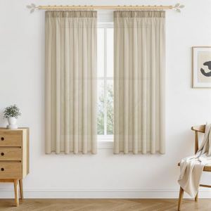 MRTREES 2 Pi&egrave;ces de Rideaux Voilage Beige 140x180cm Galon Fronceur Chambre Voilages Int&eacute;rieurs Rideaux Passe Tringle de Porte pour Salon Baie Vitr&eacute;e Design Moderne (MRTREES HOME, neuf)