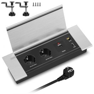 Prise Encastrable Plan de Travail Cuisine USB C PD20W, Aluminium Multiprise Electrique Encastrable, Bloc Prise Encastrable 2 Prises, USB-A, HDMI e RJ45, 2400W/10A, 2M C&acirc;ble (YILONGEU, neuf)