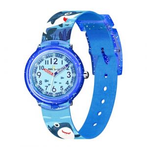 Bigmeda Montre Enfant, Montre Licorne à Quartz Analogique de Dessin Imprimés Animaux en Textiles, Montre-Bracelet pour Garçons et Filles (Requin Bleu) (FLYKOO, neuf)