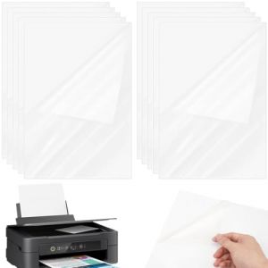 SIRLOMU 10 Pièces Papier Autocollant Imprimable, Vinyle Transparent Anti-Lumière Bleue, Résistant à l'Eau, Auto-Adhésif, Compatible avec Imprimantes Jet d'Encre et Laser (A4) (Transparent) (SHI  DABAO DE DIAN, neuf)