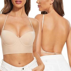 Zetopump Soutien Gorge Dos Nu - Transparent Invisible Multiples et Convertibles Soutien Gorge sans Coutures à Léger Rembourrage(Nude, 85C) (Zetopump Direct, neuf)