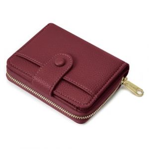 ANYWN Porte Feuille pour Femme, Petit Porte Monnaie Femme en Cuir Souple, Portefeuille et Porte-Cartes Petit Format avec Grand Compartiment &agrave; Monnaie zipp&eacute;, Rouge Bordeaux (PrettyNUO, neuf)