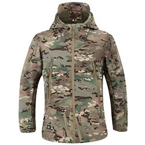 MakingDa Veste imperméable à capuche, de style décontracté, pour hommes, veste avec doublure en polaire Softshell, veste de course tactique militaire, Cp-camo, L (Color Rush, neuf)