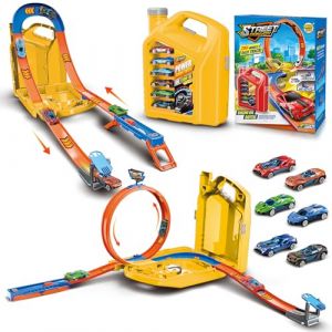 Charmofun Piste de Course 2 en1, Circuit Voiture Enfant avec 6 Voitures, Bboîte Rangement, Piste de Voiture avec Looping et U Track, Portable Jouet Circuit Voiture pour Enfants de 3+ Ans (Jaune) (Pulsepoint Market Kft., neuf)