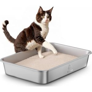 Bac Litiere pour Chat en INOX, Bac &agrave; Liti&egrave;re pour Grands Chats, Chatons et Lapins, Caisse Chats Litiere, Litiere Toilette pour Chat, Anti-Adh&eacute;rent, Anti-Odeurs, Facile &agrave; Nettoyer (ICOYEA, neuf)