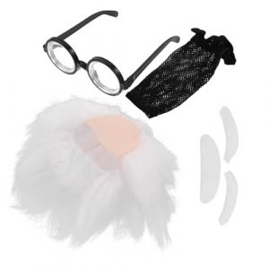 BESTYASH Perruque Synth&eacute;tique Blanche de Chercheur avec Moustache et Sourcils Accessoires Cosplay Inventeur Fou Confortable et R&eacute;aliste pour Costume Halloween (Feast of Yan, neuf)