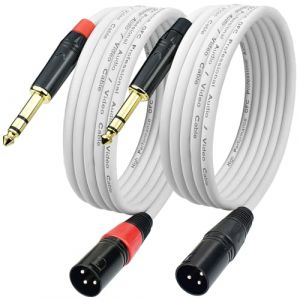 Ihurllu Lot de 2 c&acirc;bles adaptateurs XLR m&acirc;le vers TRS 1/4 1,5 m, st&eacute;r&eacute;o &eacute;quilibr&eacute; de 6,35 mm vers haut-parleur XLR &agrave; 3 broches, couleur blanche, plaqu&eacute; or, pour interface audio de moniteur de studio (ZHXJSD, neuf)