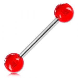 Inoki - Barbell de langue boules acrylique unies - Jonc/Tige 1.6 mm, Long. int. 14 mm, Boule 5 mm - Rouge (INOKI PIERCING, neuf)