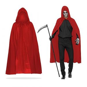 MIVAIUN Cape Rouge à Capuche pour Halloween, Sorcier Déguisement de Sorcière pour Adulte/Enfant, Halloween Cosplay Costume Longue Cape,Vêtements pour habiller les fêtes, Bal Masqué (Rouge,120cm) (HONGXIN EU, neuf)