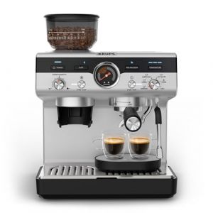Krups Precision, Machine Expresso Manuelle avec moulin, 30 Niveaux de mouture, 15 Bars, Buse Vapeur, 3 Températures, Interface Intuitive, Cappuccino, XP801T10, Silver (Ambitemp, neuf)