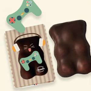 Ourson Guimauve XL | Guimauve Vanille enrobé de Chocolat Lait ou Noir | Anniversaire Remerciement Fête des Pères Plaisir d'offrir Saint Valentin Fête des Mères Pâques Noël (Geek, Chocolat Noir) (CHOCODIC Maître artisan chocolatier depuis 1995, neuf)