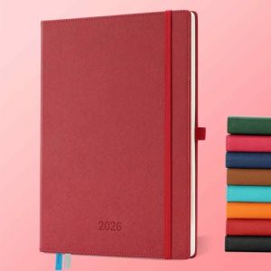 IN-LUXPRO Agenda 2026: Agenda Semainier A4 Grande 29x21,7 cm, Planificateur Hebdomadaire D'Jan 2026 &agrave; D&eacute;c 2026(12 Mois) Scolaire, Papier 100GSM, Couverture PU cuir Rouge (Saimoul, neuf)