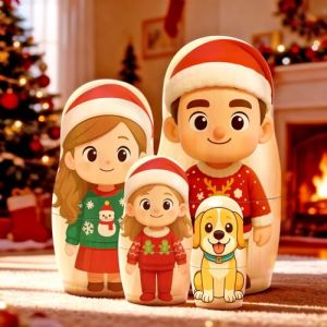 Poup&eacute;es Russes Personnalis&eacute;es Avec Photo, Matriochka De 6 Poup&eacute;es Gigognes En Bois Style Cartoon, Poup&eacute;e Russe Cadeau Pour Couples, Famille & Enfant, D&eacute;coration Maison & Cadeau Anniversaire No&euml;l (Mon Cadeau M&eacute;morial, neuf)