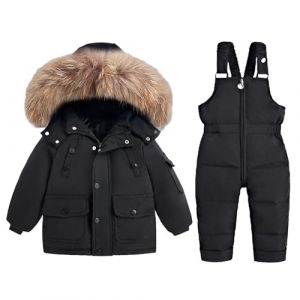 BRONG Enfant Combinaison de Neige Hiver B&eacute;b&eacute; Doudounevestes Manteau avec Capuche Amovible Neige Pantalon &Eacute;tanche Filles Gar&ccedil;ons Combinaison de Ski Ensemble Noir 3-4 Ans (BRONG, neuf)