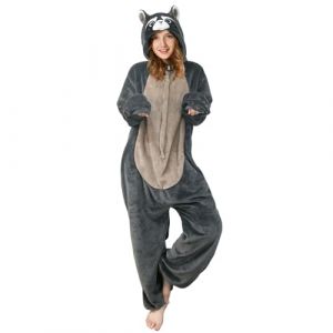 OLAOLA Combinaison Pyjama Femme Homme Animaux Costume Unisexe Adulte Onesie Halloween Cosplay Deguisement Kigurumi Pajamas Fête Vêtements de Nuit (M, Raton Laveur) (jerrygum, neuf)