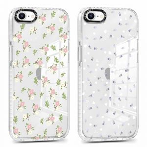 Xylota 2 Pi&egrave;ces Coque pour iPhone 16e/SE 4/SE 2025 6,1", Transparente &Eacute;tui avec Aesthetic Motif Fleur Dessin, Mince TPU Souple Silicone Housse Clair Antichoc Protection Filles Femmes Case Cover, 18 (AMCREST HOLDINGS, neuf)