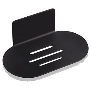 HONZUEN Porte Savon Mural de Auto-adh&eacute;sif, Porte-Savon Douche en Acier Inoxydable, Boite a Savon de sans Per&ccedil;age pour Cuisine de Salle de Bain Utilis&eacute; pour Stocker &eacute;ponge &agrave; Savon Brosse(Noir) (HJY EU, neuf)