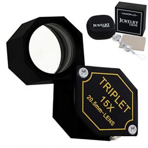 15x Loupe Bijoux Loupe 20.5mm Triolet Lentille Optique Verre Poche Gemme Loupe Outil Bijoutier, Timbre Philatéliste, Pièce Numismatique, Achromatique Noir Hexagonal Conception Trousse Ensemble (DP-GLOBAL, neuf)