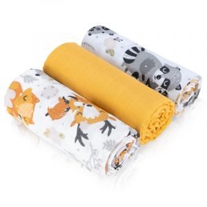 Baby Safe Pack de 3 Mousselines Bébé 80x70 cm, Serviettes bébé 100% Coton Bio Certifié Oeko-TEX Mousselines Bébé Coton Idéal comme Bavoir, Langes Coton Bébé Bambou (Fischettistore, neuf)