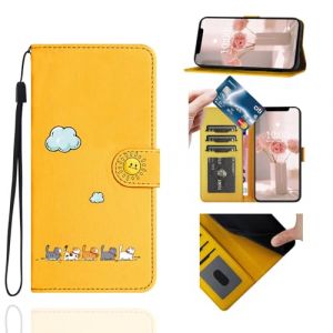 Jeffene Coque Portefeuille pour Samsung Galaxy A12/M12(6,5"),Étui à Rabat Housse en Cuir,Chat Pochette Carte Magnétique de Protection Cover Case Antichoc pour Samsung Galaxy A12/M12,Jaune (LUKASI, neuf)