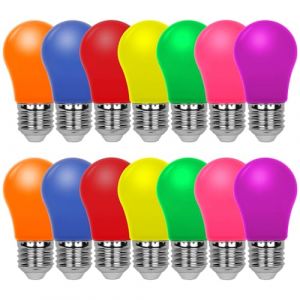 AUAUY Lot de 14 Ampoule LED Couleur E27 2W, Ampoule A45 Mini Ovale Multicolore, Rouge, Orange, Jaune, Vert, Bleu, Rose, Violet, pour Décoration de Mariage, Chambre, Bar, Halloween, Noël, Fête (Dazzlingyyh, neuf)