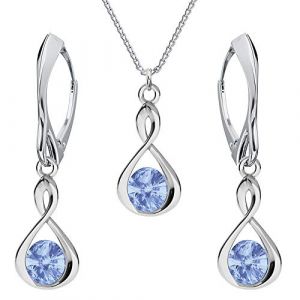 Panda-Jewellery Boucles D'oreilles Femme Argent 925 - Collier Femme - Une Parure de Bijoux - Bijoux Femme avec Boite Cadeau - Boucles D'oreilles et Pendentif Femme - avec des Cristaux (Saphir clair) (Panda-Jewellery, neuf)