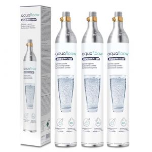 AquaFloow Cylindre CO₂ pour Machine à eau Pétillante Premium 600 ml, Cartouche pour Eau Gazeuse, Cylindre jusqu’à 60 L, Remplacement compatible avec SodaStream, Aarke- lot de 3 (aquafloow, neuf)