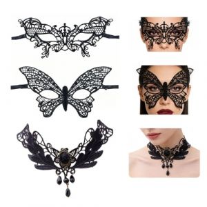 ZWWOGE Ensemble 3 Pi&egrave;ces en Dentelle pour Femmes, Masque Bal Masqu&eacute;, Masque Noir en Dentelle, Masque Femme, Id&eacute;al pour No&euml;l, Carnaval, F&ecirc;tes &agrave; Th&egrave;me (ZWWOGE, neuf)