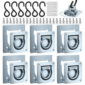 YUJUVI Anneau Arrimage avec Supports et Vis 6 PCS Anneau d'Arrimage pour remorque avec Contre-plaques Cavit&eacute;s d'arrimage Robustes avec Une Force de Traction de 1000 daN par Crochet (YUJUVI Shop, neuf)