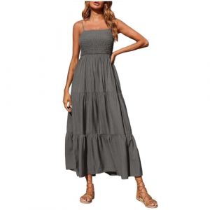 Robe smock pour femme, grande taille, robe à volants, taille élastique, robe trapèze, robe sexy à bretelles spaghetti, robe basse de couleur unie, longueur cheville, robe d'été longue fluide, robe (shengtongshen gongsi, neuf)