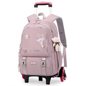 Amythe Sac à Dos à Roulettes pour Fille Collège, Cartable avec Roulettes 6 Roues pour Filles, Sac D'école avec Pendentif pour Adolescente de 9 à 18 ans, Chariot Amovible, Violet (Amythe, neuf)