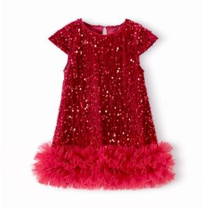 Miipat Robe B&eacute;b&eacute; Fille Paillettes en Velours Robe Fille en Bas &Acirc;ge Princesse Enfant Fille Robe en V&ecirc;tements pour la F&ecirc;te d'anniversaire (Rouge 90 18-24 Mois (Miipat, neuf)