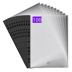 PUTOAHAO 100 Pièces Pochette Plastique A4 Transparente,Pochettes Plastiques Perforées A4 (0.06 mm,60 microns),Format DINA4,20-30 Feuilles,11 Trou pour 2/3/4 Anneaux,pour École,Bureau (Côté noir,6C) (PUTOAHAO-FR, neuf)
