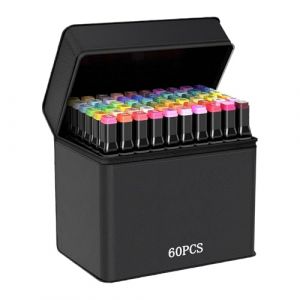 Feutre Coloriage 60 Couleurs, Set de Feutres Doubles Pointe, Feutre Double Pointe, Feutre Aquarelle &ndash; Pour une utilisation dans la conception, les projets de bricolage, le rendu, sac noir inclus. (Beike Store, neuf)