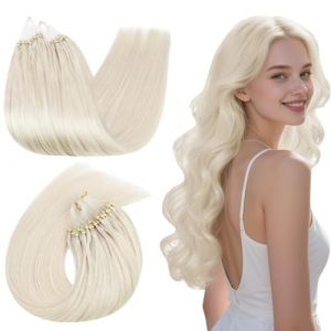 Ugeat Extension a Loop Cheveux 24 Pouces Microring Extension Cheveux #60A Blond Blanc Loops Extension Cheveux Naturelle 50 Grammes Extension Cheveux Humain Anneau Loops Micro Cheveux (Ugeat, neuf)