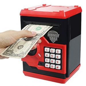 HUSAN Tirelire électronique avec Automatique Argent Faire défiler, Mini ATM Coffre-Fort,Économiser de l'argent Jouet pour Les Enfants, Anniversaire Cadeau de Noël pour garçons et Filles (Rouge) (HUSAN Tech Inc, neuf)