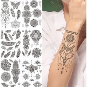 LC6 Lot de 6 tatouages à plumes, papillons, tatouages, mandala, fleurs de lotus (Beyond Perfection, neuf)