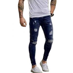 Oanviso Homme Jean Troué Mode Skinny Slim Fit Pantalon Denim Styles Déchiré Sport Trousers avec Fermeture Éclair Casual Pants Trekking Outdoor Cargo Vintage J Bleu Foncé M (Osheoiso Inc., neuf)