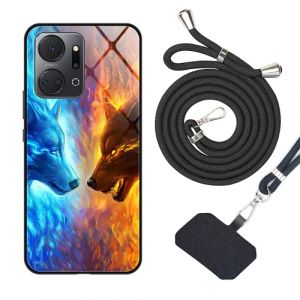 vingarshern Verre Tremp&eacute; Coque Honor X7A &Eacute;tui avec Cordon,Cadre Souple Housse Honor X7A Coque Cordon+Arri&egrave;re en Verre Tremp&eacute; &agrave; Motifs,Coque avec Cordon Honor X7A Lanyard Case,Motif10 (YOUKARSHERN, neuf)