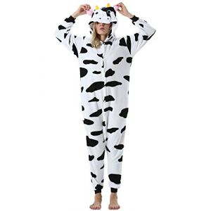 ULEEMARK Adulte Femme Homme Anime Animal Cosplay Halloween Costume Combinaison Pyjama Outfit Nuit Vetements Onesie Soiree de Deguisements Unisexe Vache M (Asesi, neuf)
