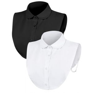 MELLIEX 2 Pi&egrave;ces Faux Col Femme, Amovible Col Chemisier en Coton Faux Demi Chemises Faux Collier de Poup&eacute;e Insert Col pour Femmes, Blanc+Noir (Becellen, neuf)