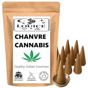 Lot de 10 C&ocirc;nes d&rsquo;Encens Indien &ndash; Senteur Cannabis Chanvre - 100% Naturel Relaxation, S&eacute;r&eacute;nit&eacute; & Bien-&ecirc;tre &ndash; Id&eacute;al M&eacute;ditation, Yoga & Maison Zen + Br&ucirc;leur Porte Encens c&ocirc;niques Offert (LOUICE, neuf)
