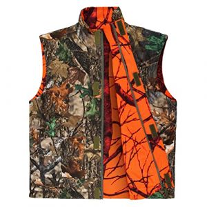 GUGULUZA Homme Gilet de Chasse Orange Camo, R&eacute;versible, Multi-Poches, pour P&ecirc;che Chasse Camping, XL (hmk international, neuf)