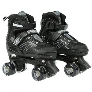 Patins à Roues Alignées RéglablesPatins à roulettes pour Filles et Enfants de 3 à 12 Ans avec Roues, 4 réglables pour débutants, pour débutants - Cadeau de Noël et d'anniversaire-S-Noir (Hechheu, neuf)