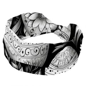Bandeaux d'entra&icirc;nement pour femme, turban doux, large et tendance, motif &oelig;uf de P&acirc;ques, lapin, noir, blanc, antid&eacute;rapant (ocenuttldat, neuf)