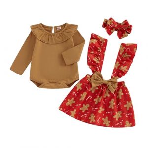 Caziffer Ensemble de No&euml;l B&eacute;b&eacute; Fille D&eacute;guisement No&euml;l Barboteuse + Jupe + Bandeau P&egrave;re de No&euml;l D&eacute;guisement pour B&eacute;b&eacute; Fille 0-24 Mois (Kaki, 6-12 Months) (baixia, neuf)