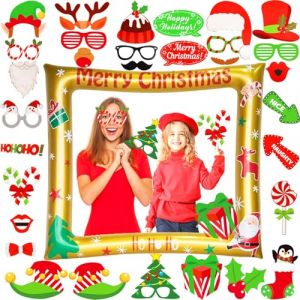 LMSHOWOWO Or Cadre Photo de No&euml;l, avec 32 PCS F&ecirc;te de No&euml;l Photo Booth Props, Cadre Gonflable Photobooth Noel, Accessoires Photobooth, pour DIY Christmas Party Decoration, Nouvel an (LMSHOWOWO Official Shop, neuf)