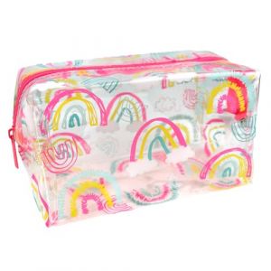 Trousse à crayons tendance pour filles et enfants - Rose transparent - Cœurs arc-en-ciel - Léopard - Trousse de maquillage - Sac de voyage, Rose, bleu, blanc, L, Trousse à crayons (Powell Creative Products Ltd, neuf)