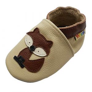 YALION Chaussures pour B&eacute;b&eacute;s Chaussons Cuir B&eacute;b&eacute; Souple Unisexes Fille Gar&ccedil;on Chaussures B&eacute;b&eacute; avec Mocassins Semelles en Daim, &eacute;lastique Bride &agrave; La Cheville(Renard Kaki,24/25) (babykomfort, neuf)